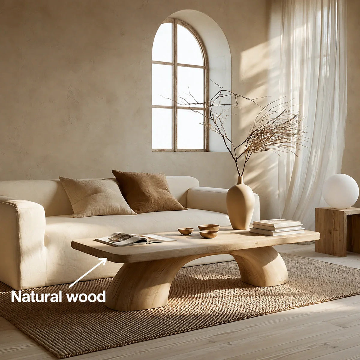 Modern Solid Oak Coffee Table | Sculptural Pedestal Base Minimalist Living Room Table
