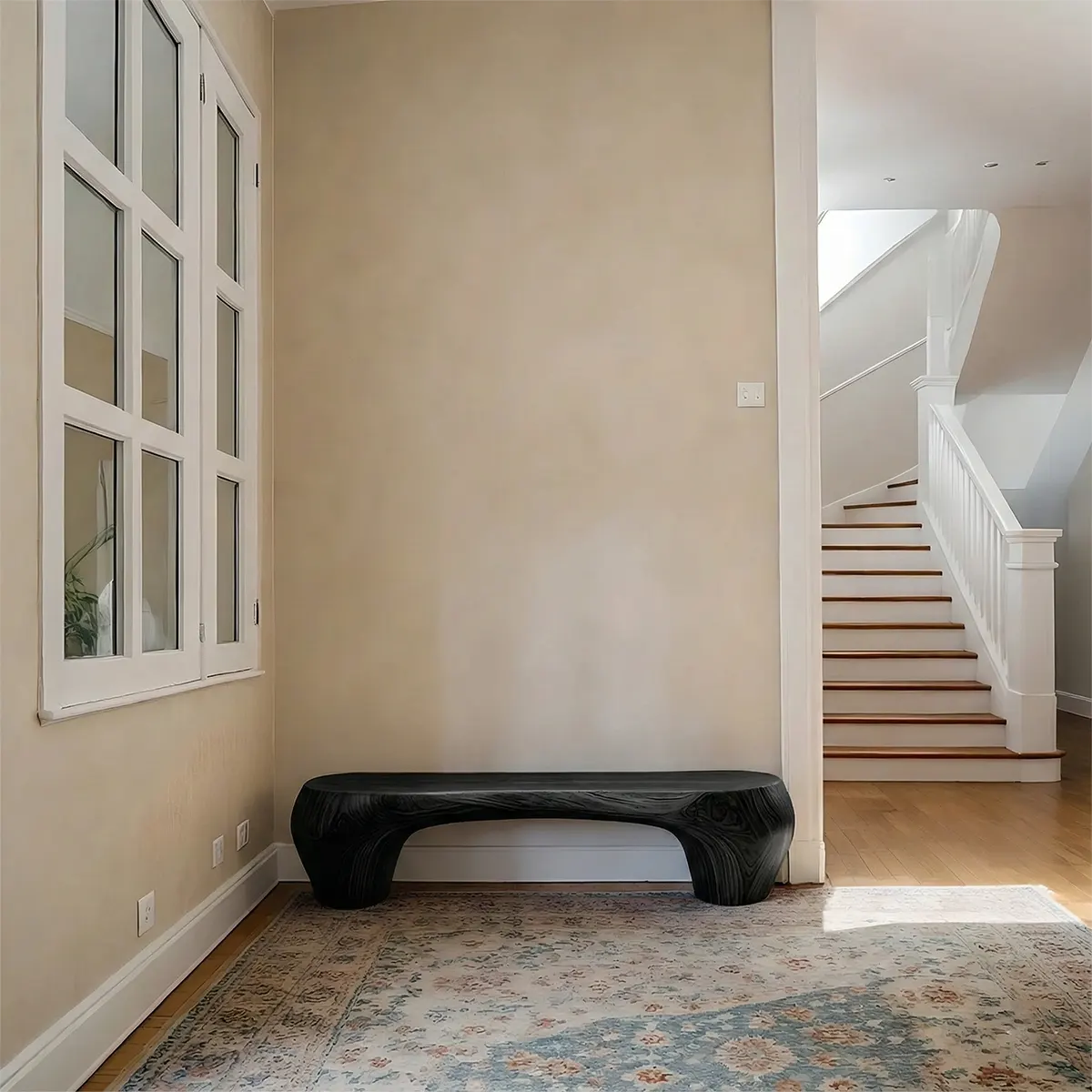 Curved Minimalist Bench in Natural Solid Wood – Soft Arch Form - Woodenecho