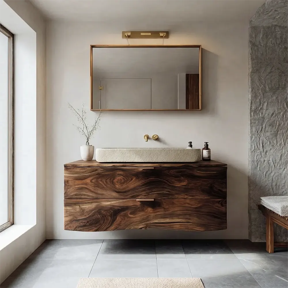 Floating Traditional Bathroom Vanity Cabinet in Natural Solid Wood - Woodenecho
