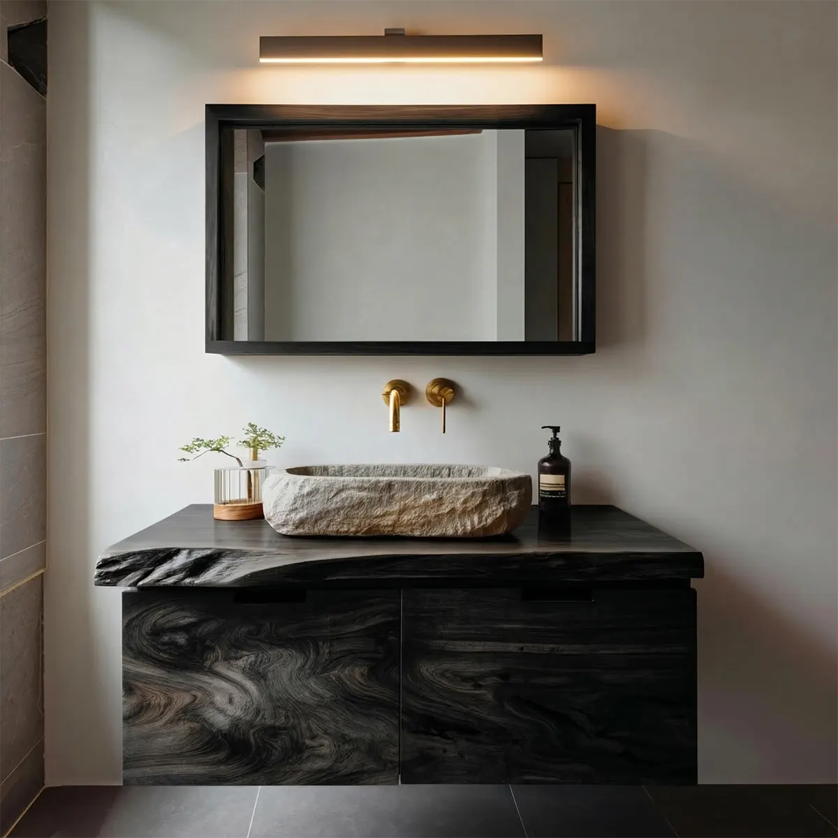 Floating Traditional Bathroom Vanity Cabinet in Natural Solid Wood - Woodenecho