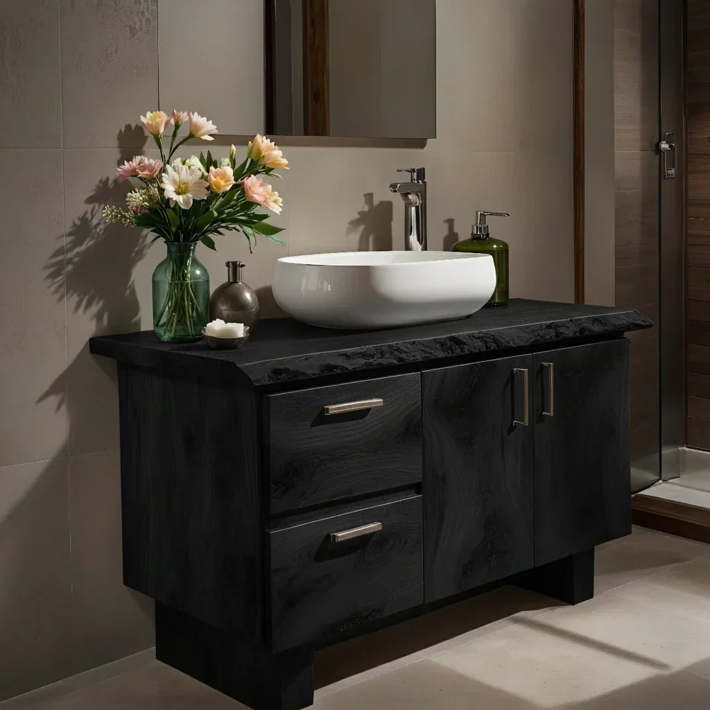 Handcrafted Natural Solid Wood Live-Edge Bathroom Vanity - Rustirawood