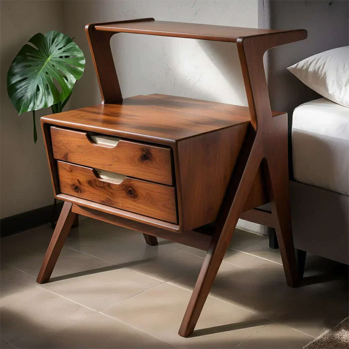 Handcrafted Natural Solid Wood Sculptural Nightstand - Woodenecho