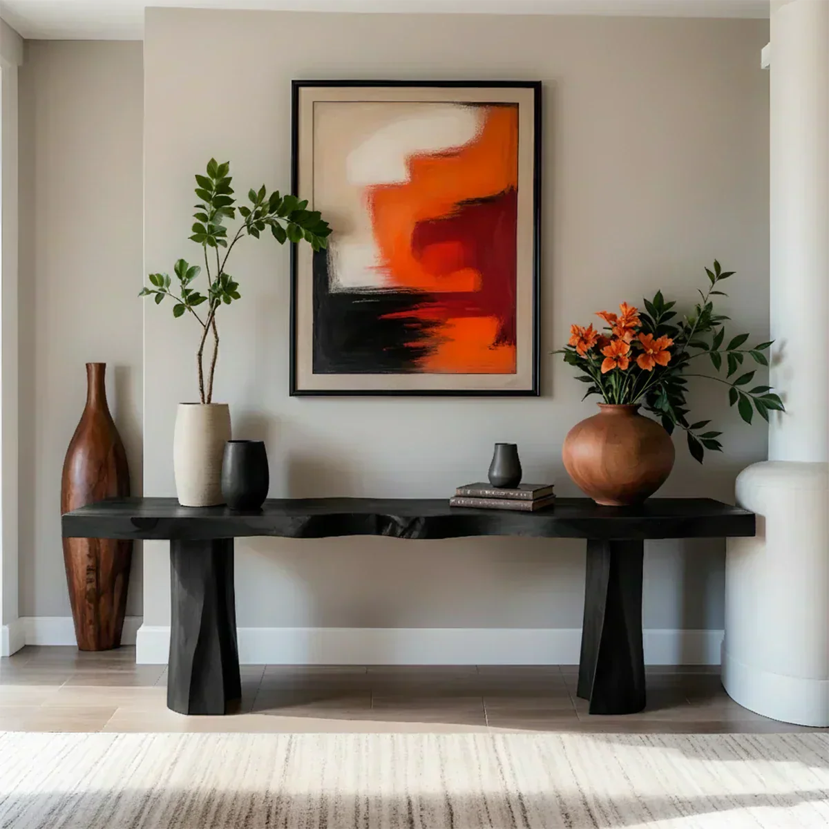Handcrafted Solid Wood Console Table with Sculpted Block Legs - Woodenecho