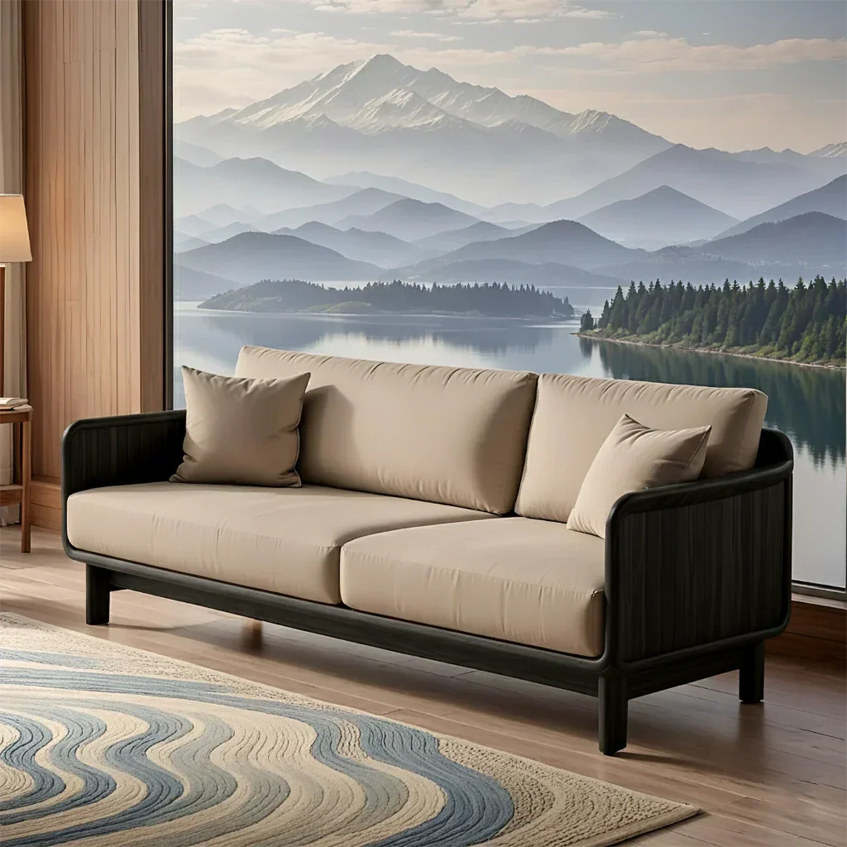 Handcrafted Solid Wood Cotton Sofa – Rustic Minimalist Design - Rustirawood