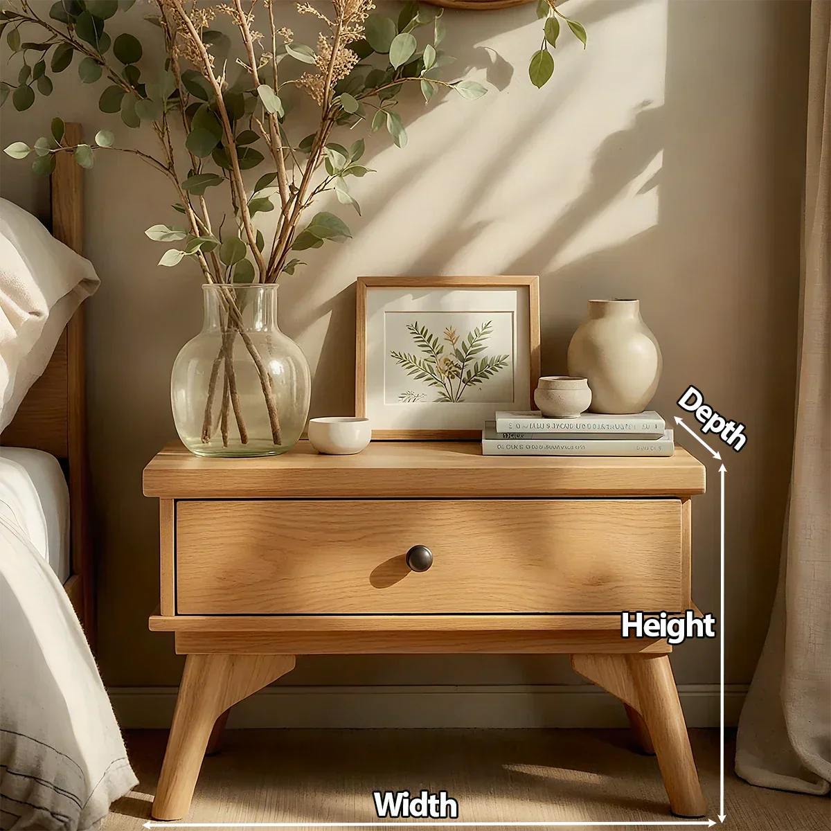 Lightwood Japandi Single-Drawer Nightstand - Rustirawood