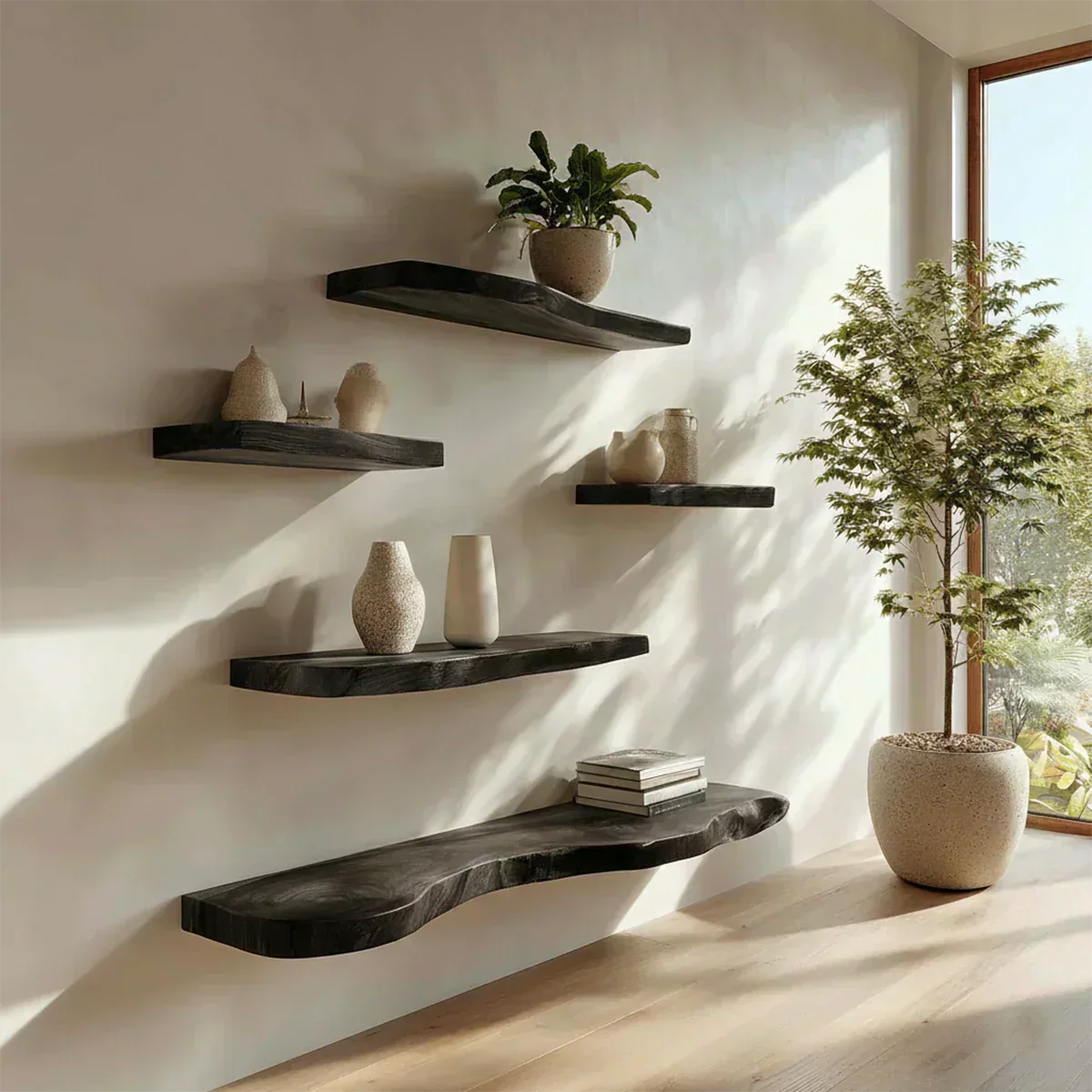 Live-Edge Solid Wood Floating Shelf – Warm Minimalist Accent - Rustirawood