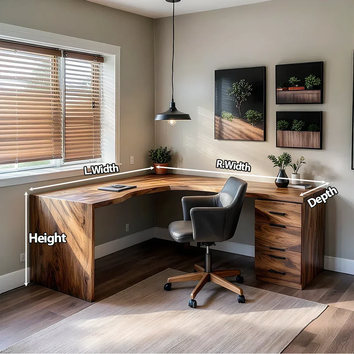 Natural Solid Wood L-Shape Desk with Integrated Storage - Rustirawood