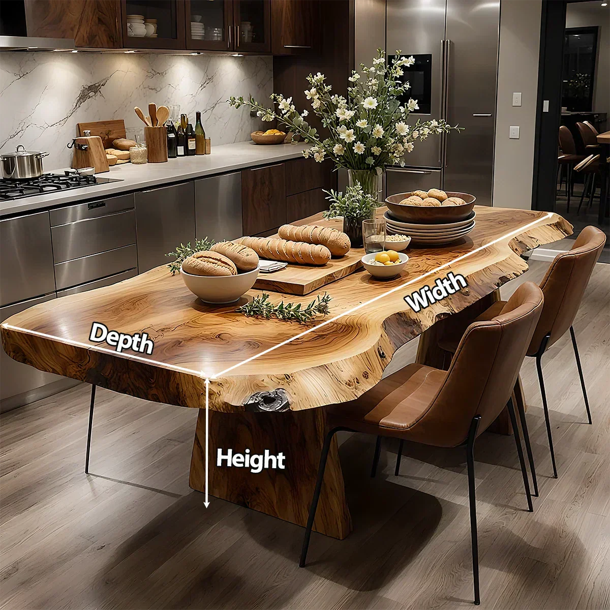 Natural Solid Wood Live-Edge Dining Table - Rustirawood