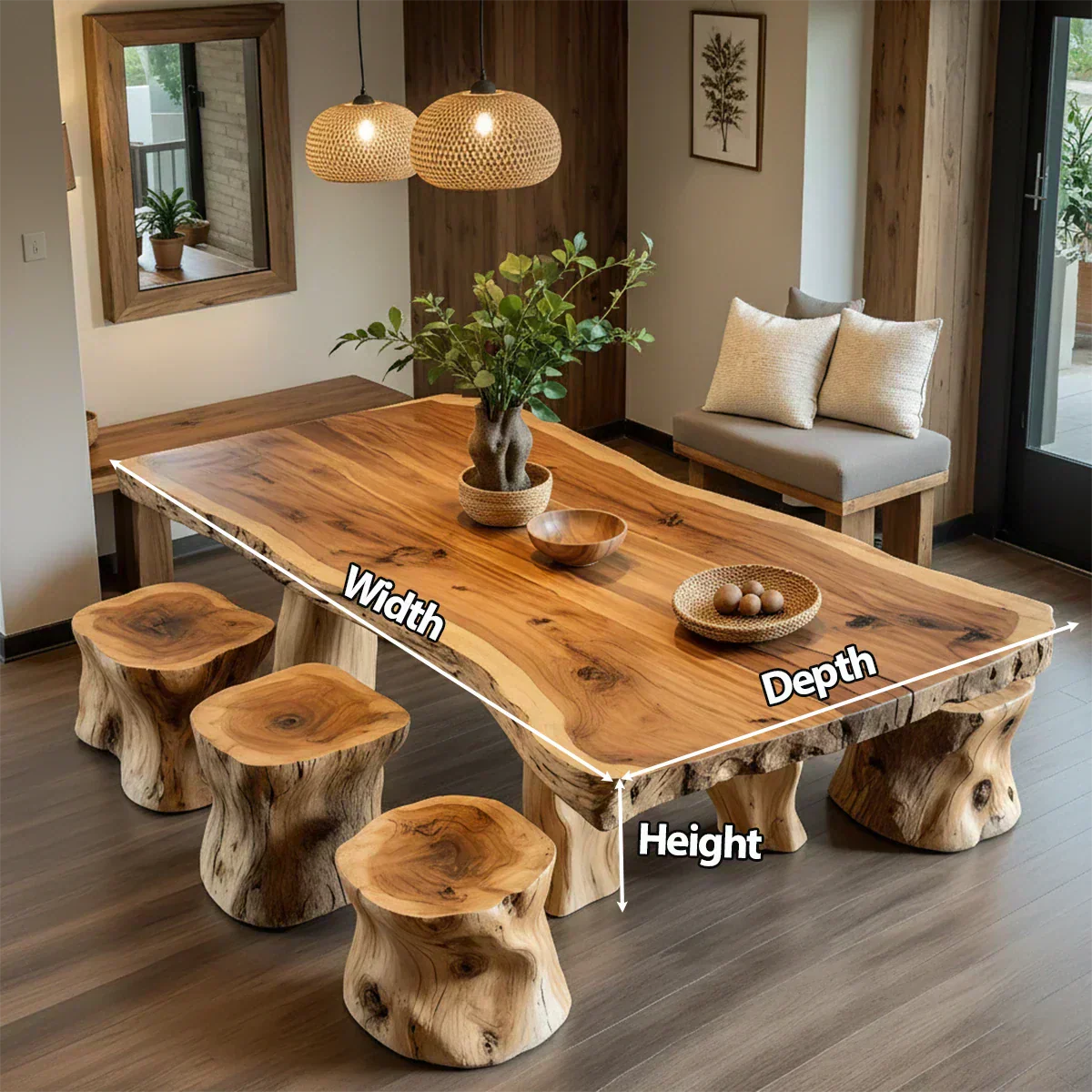 Natural Solid Wood Live-Edge Dining Table - Woodenecho