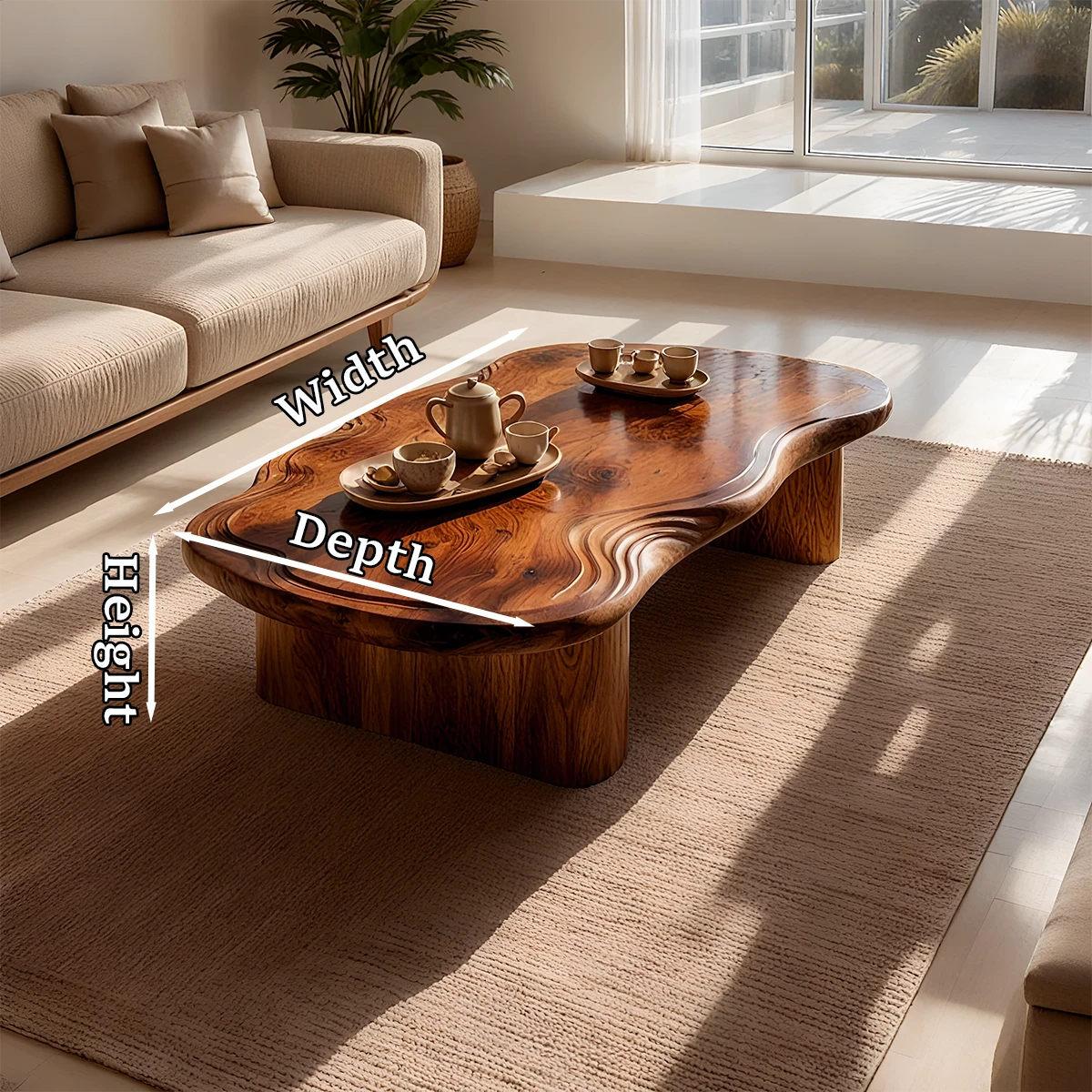 Organic Live Edge Coffee Table – Natural Wood Center Table for Modern Living Room - Woodenecho