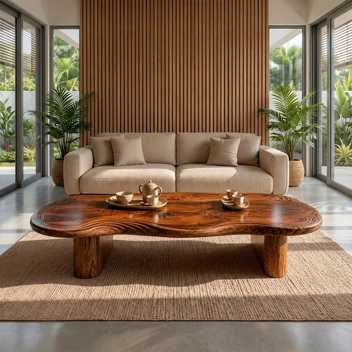 Organic Live Edge Coffee Table – Natural Wood Center Table for Modern Living Room - Woodenecho