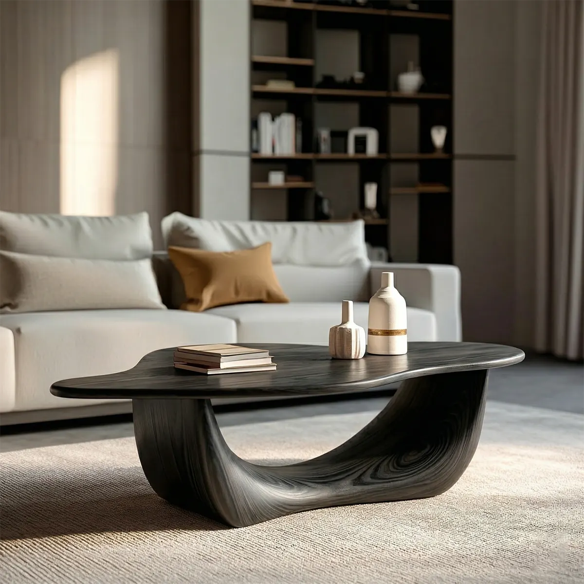 Organic Loop Sculptural Coffee Table in Natural Solid Wood - Woodenecho