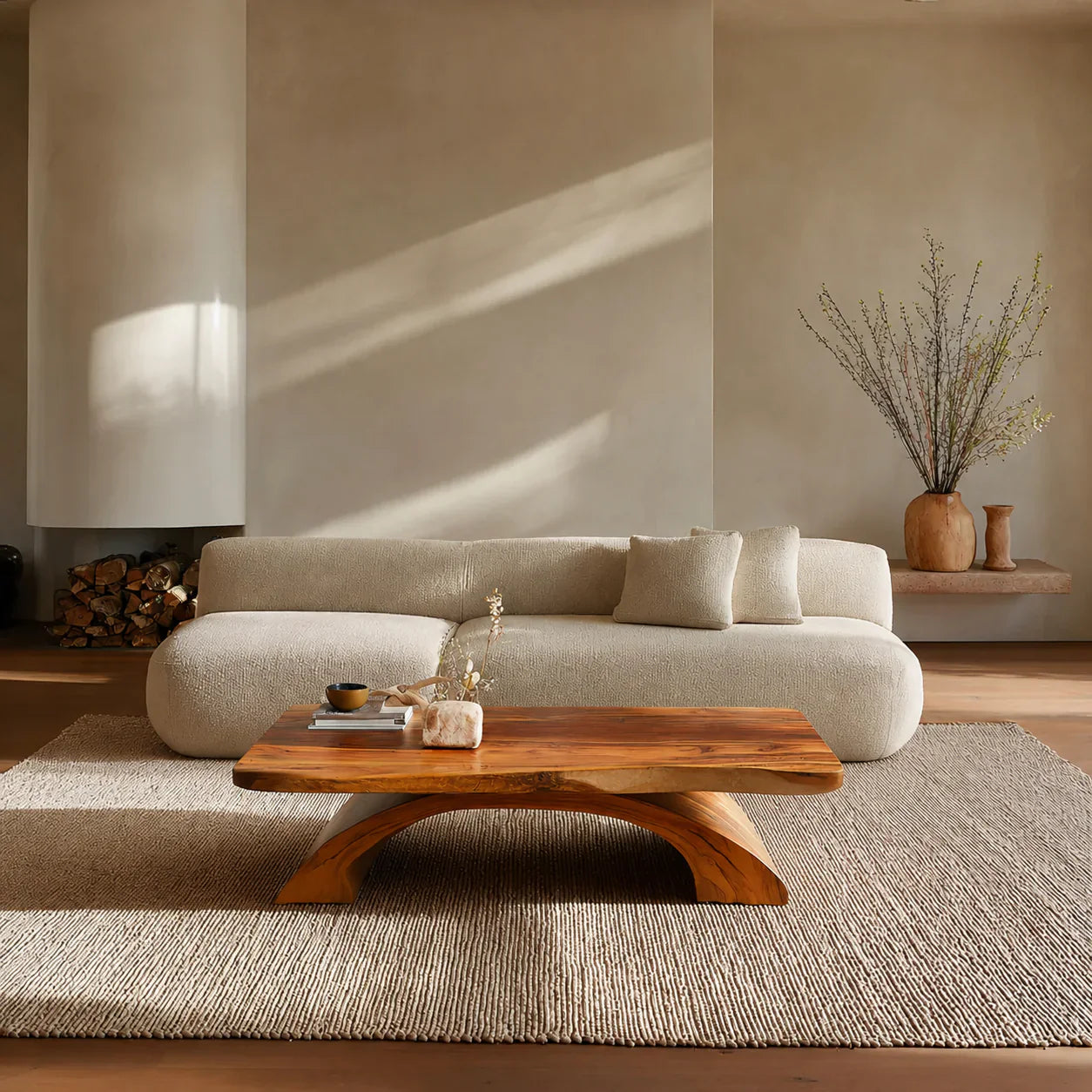 Organic Modern Sculptural Arch Base Coffee Table in Natural Solid Wood - Woodenecho