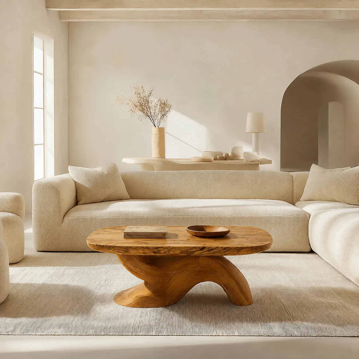 Organic Sculptural Pedestal Coffee Table in Natural Solid Wood - Woodenecho