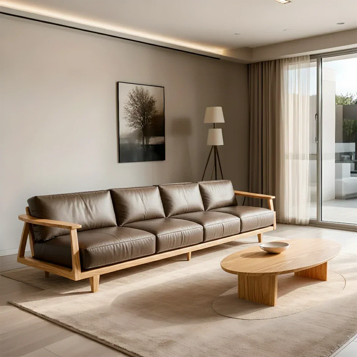 Premium Leather Sofa – Solid Wood Frame, Modern Minimalist Design - Rustirawood