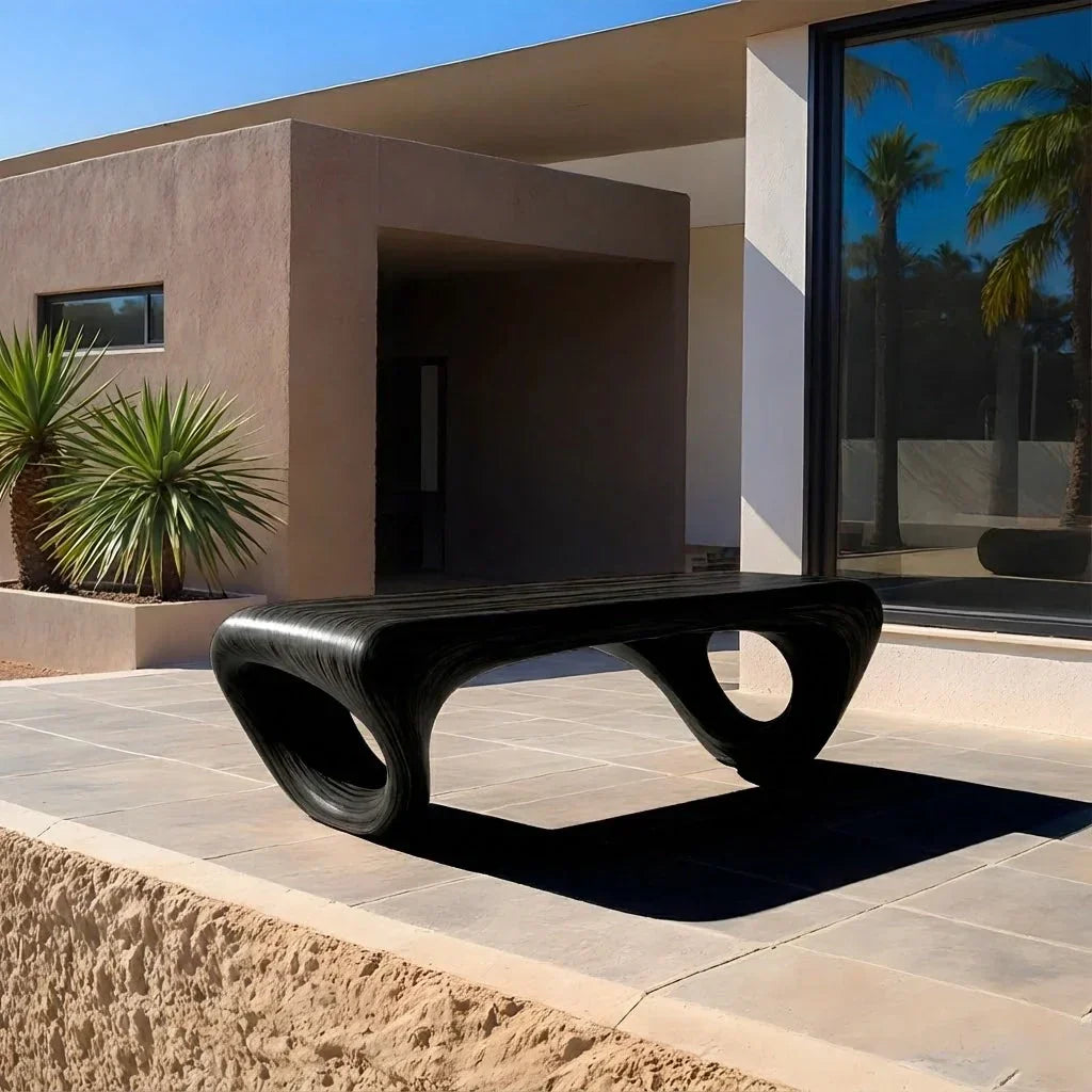 Sculpted Loop Bench in Natural Solid Wood - Woodenecho
