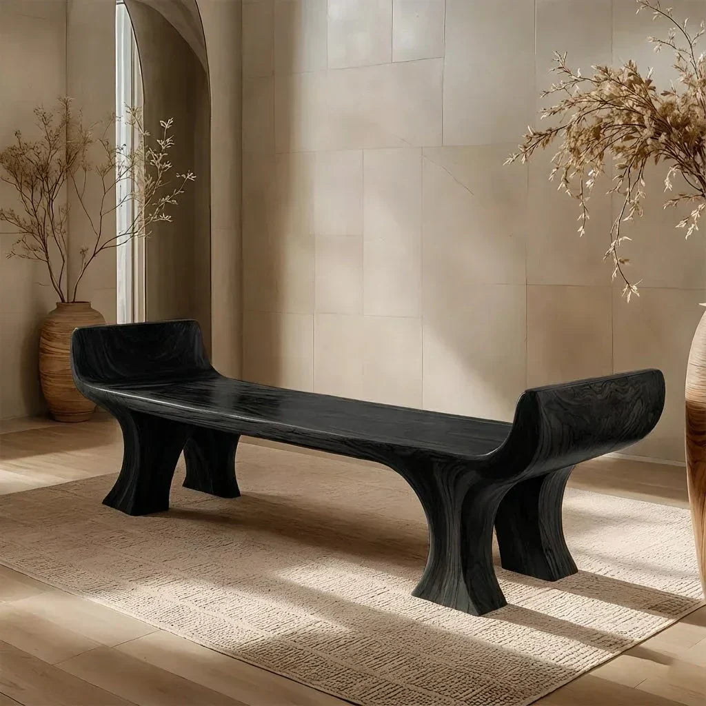 Sculpted Wing-End Bench in Natural Solid Wood - Woodenecho