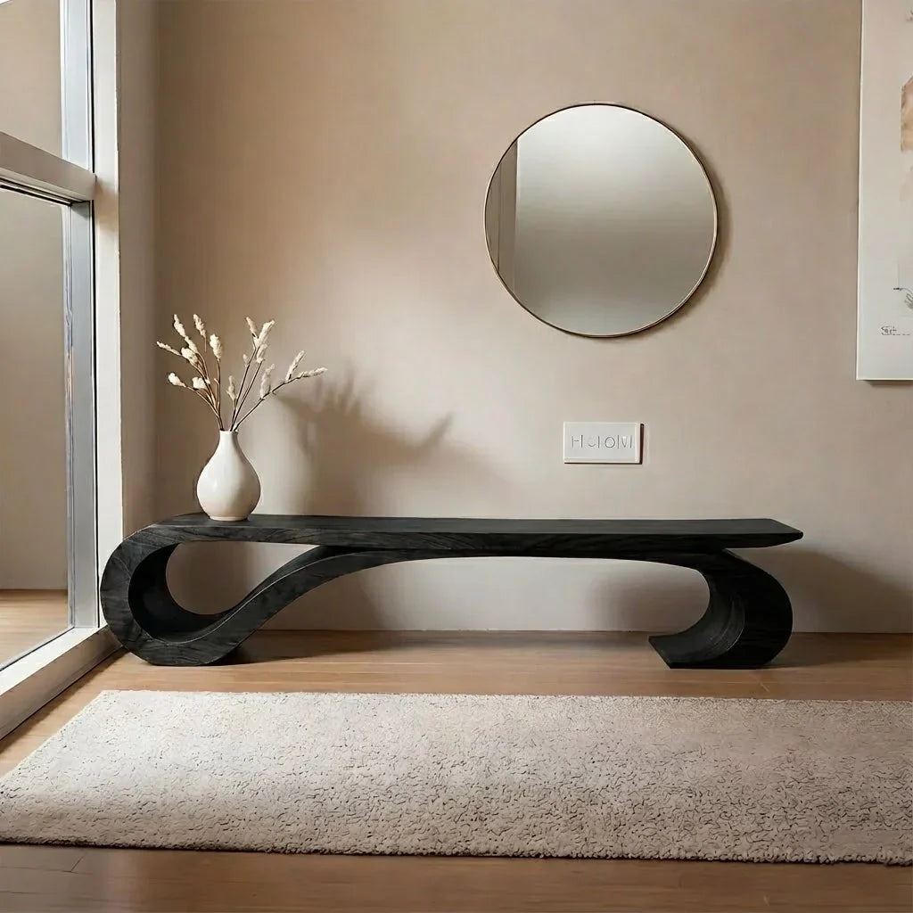 Sculptural Curved Solid Wood Bench – Waveflow Edition - Rustirawood