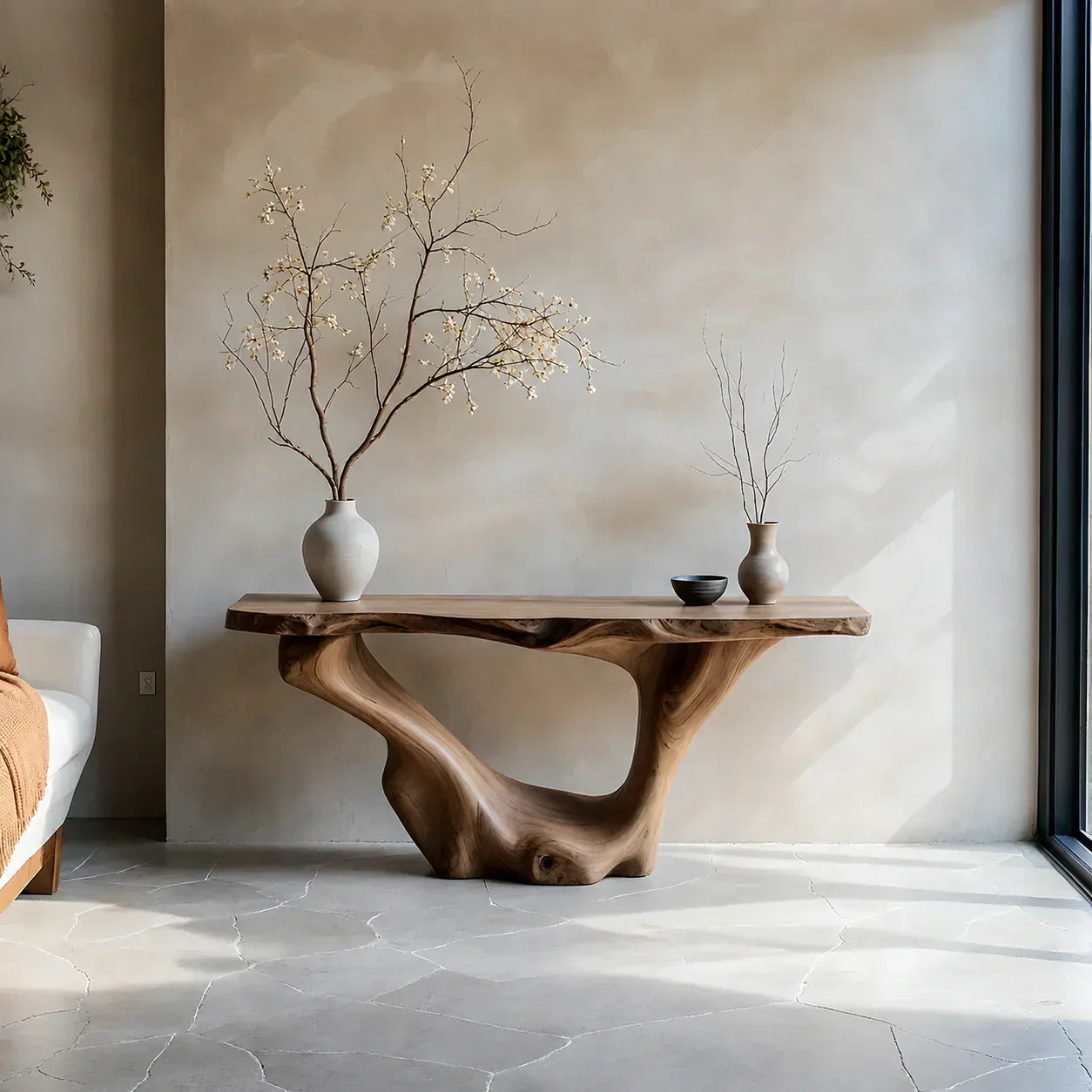 Sculptural Organic Solid Wood Console Table – Art Form Base - Woodenecho