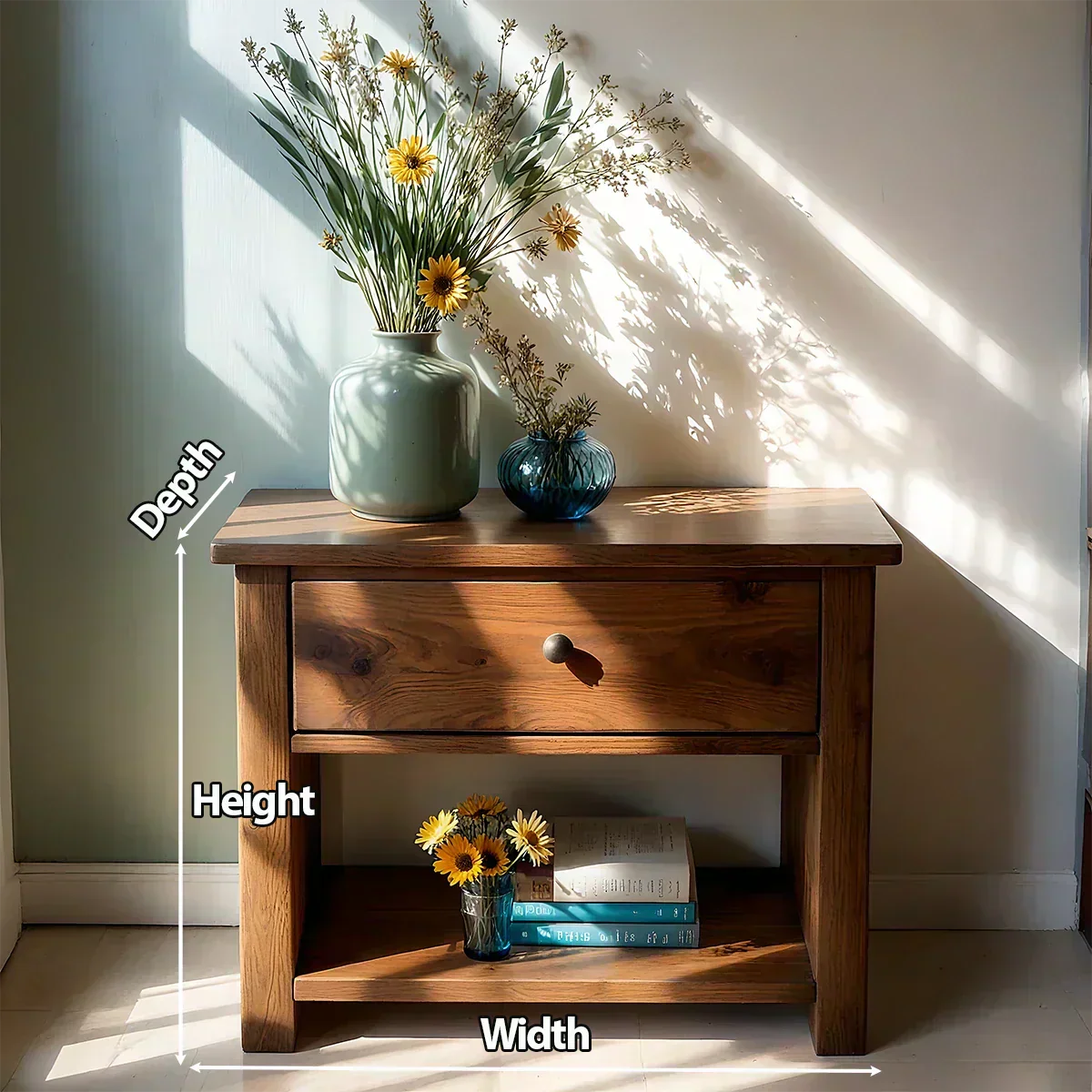Solid Wood Classic Nightstand with Drawer & Open Shelf - Woodenecho