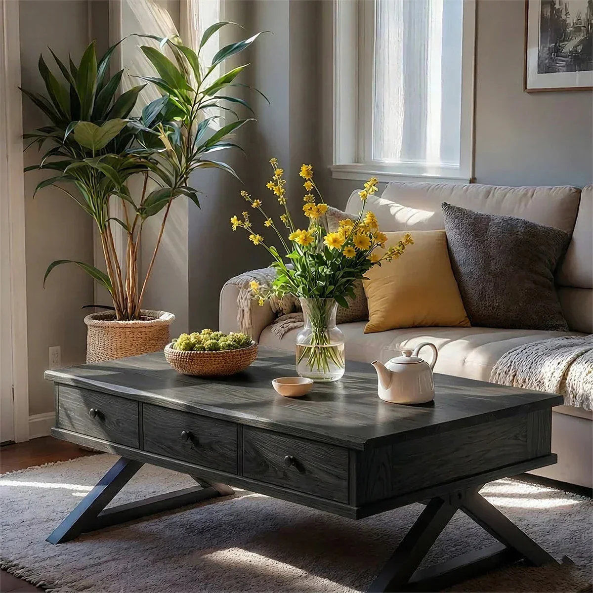 Solid Wood Coffee Table with Drawers – Minimalist Storage Coffee Table - Rustirawood