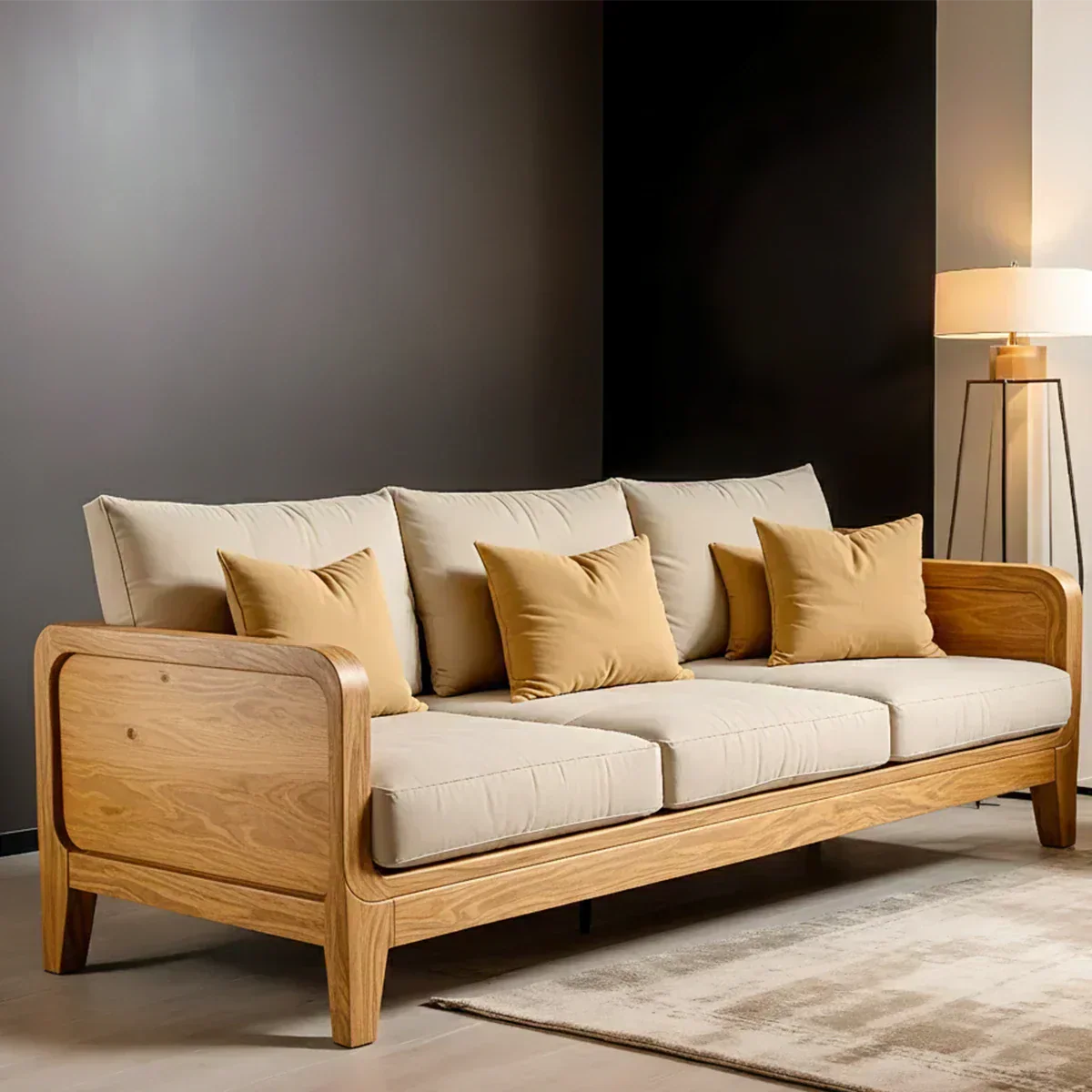 Solid Wood Cotton Fabric Sofa – Modern Minimalist Design - Woodenecho