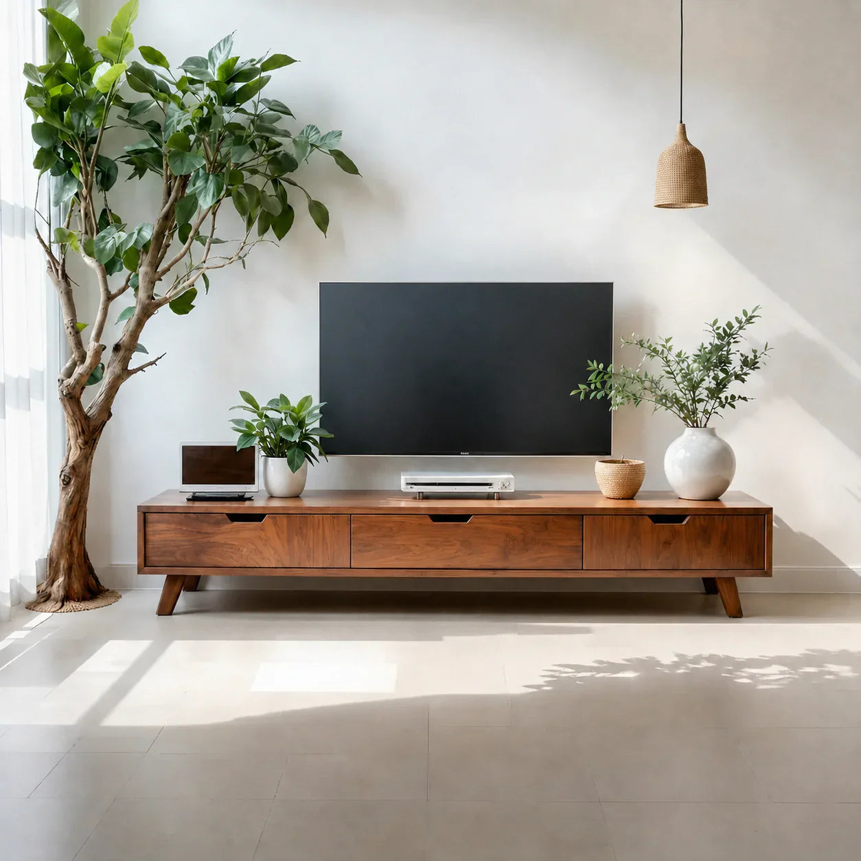 Solid Wood TV Stand – Modern Minimalist Architectural Design - Woodenecho
