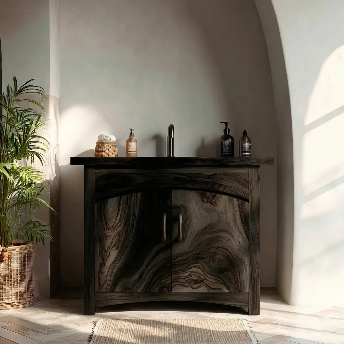 Traditional Bathroom Vanity Cabinet in Natural Solid Wood - Rustirawood