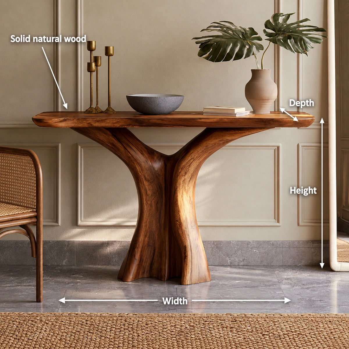Console Table with Sculptural Twist Base in Natural Solid Wood for Entryways - Woodenecho - 5