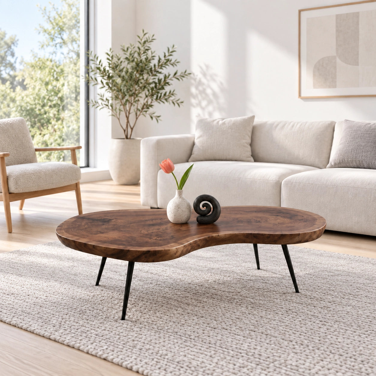 Live-Edge Coffee Table with Tapered Metal Legs in Natural Solid Wood - Woodenecho - 9