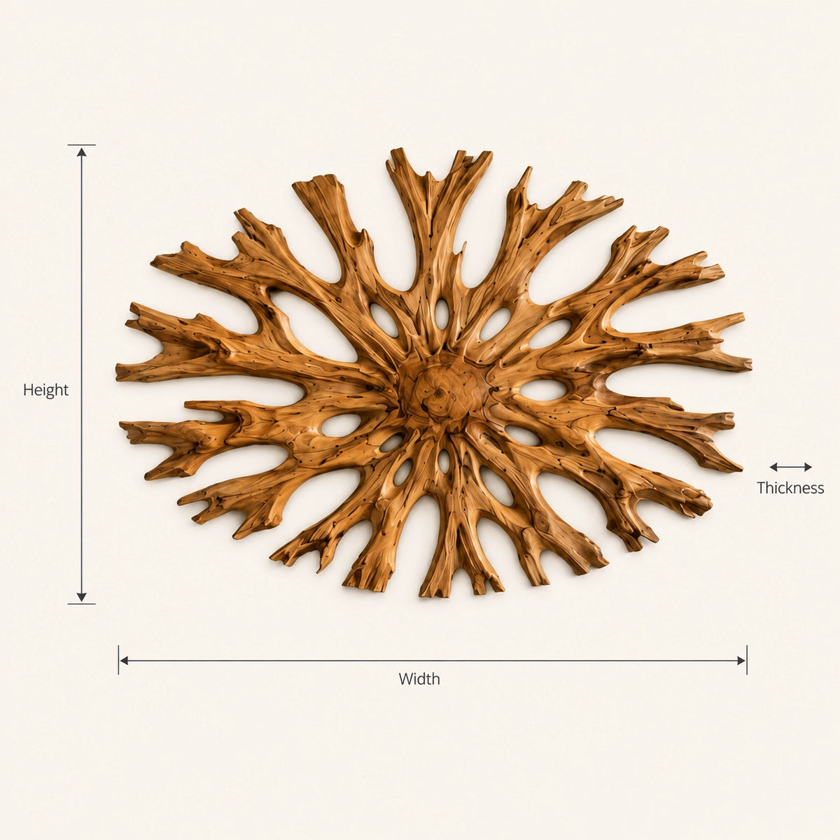 Sculptural Starburst Wall Art with Radiating Branches in Natural Solid Wood - Woodenecho - 7
