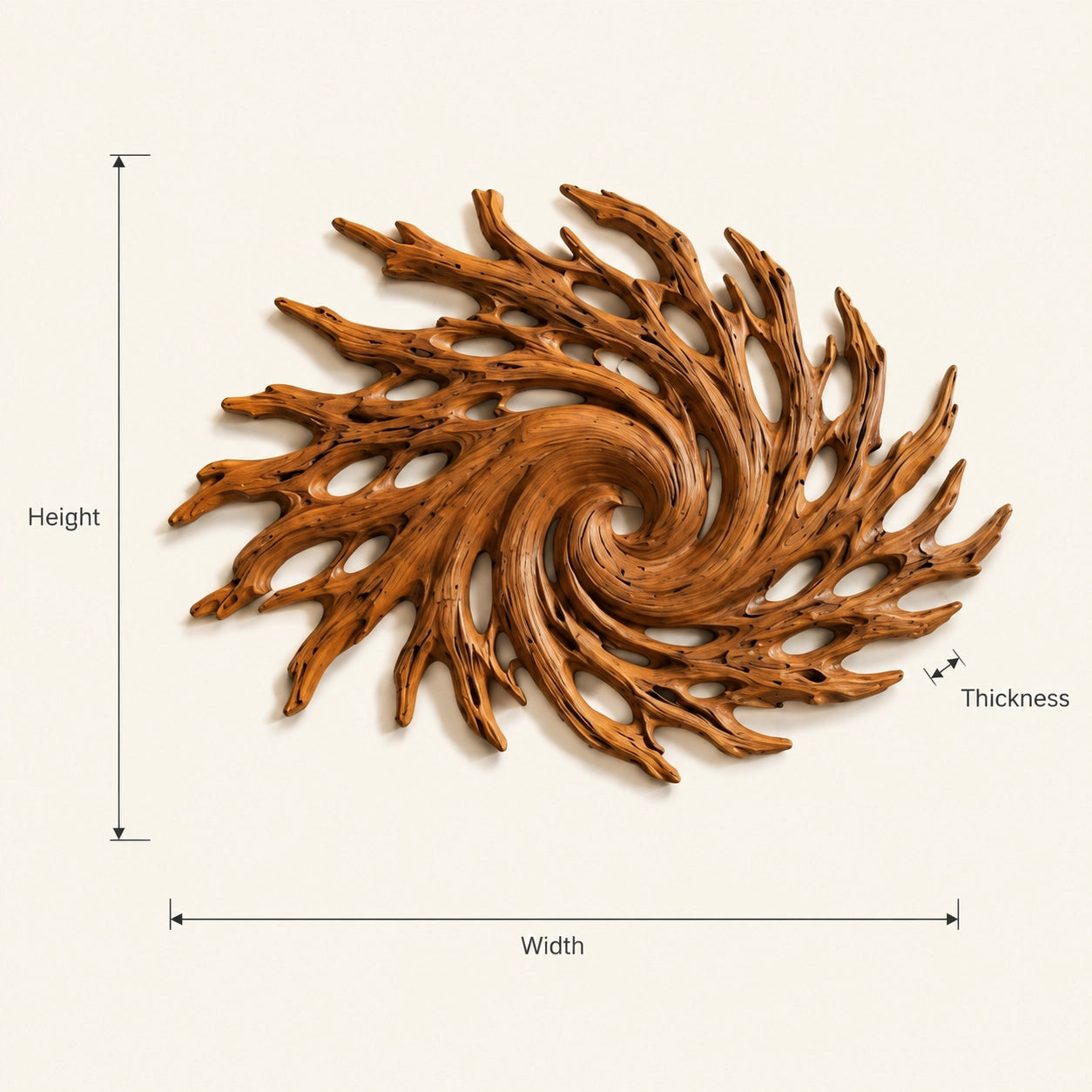 Spiral Wall Art with Radiating Carved Branches in Natural Solid Wood - Woodenecho - 7