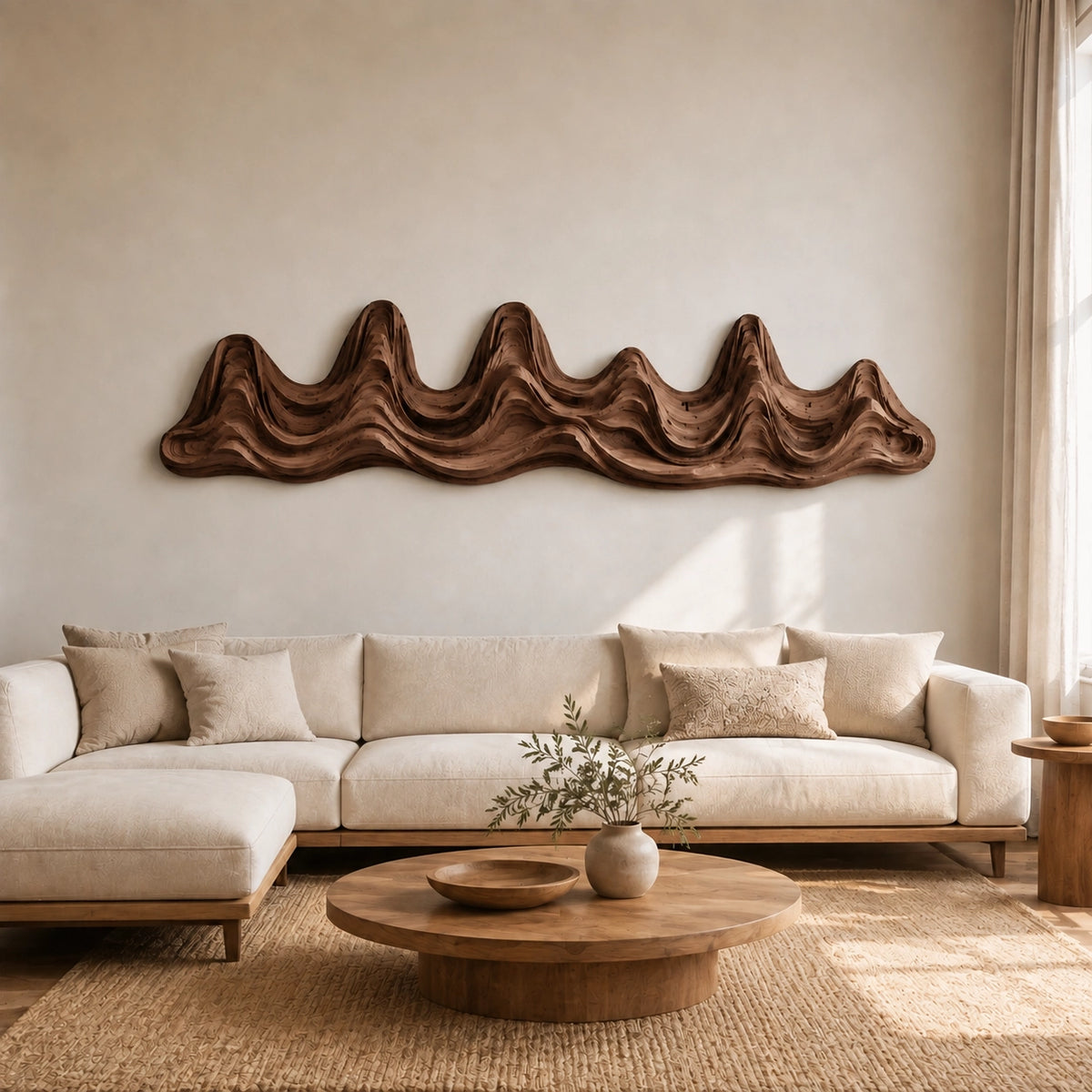 Undulating Wave Wall Art in Natural Solid Wood for Modern Living Spaces - Woodenecho - 9