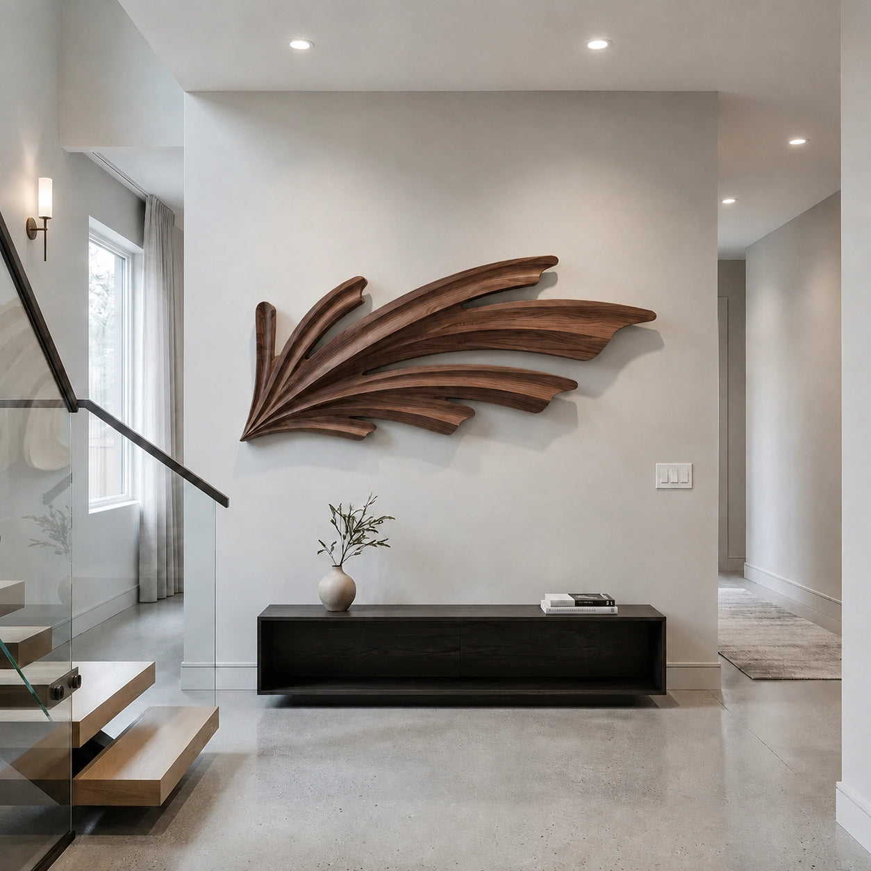 Wall Art with Sculptural Fan-Carved Design in Natural Solid Woods - Woodenecho - 10