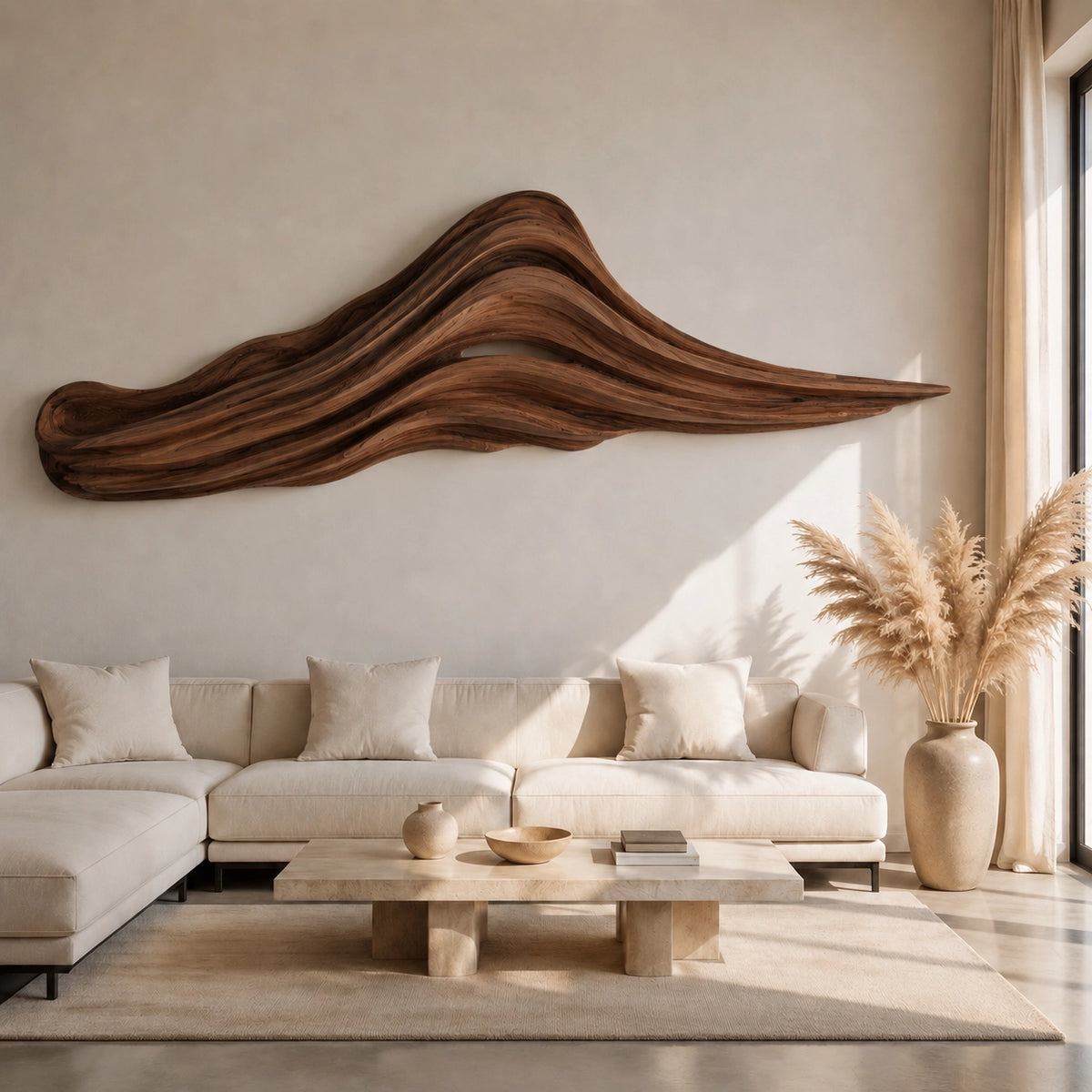 Wave-Form Wall Art with Layered Carved Natural Solid Wood Designs - Woodenecho - 10