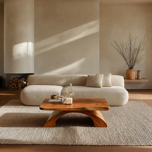 Organic Modern Sculptural Arch Base Coffee Table in Natural Solid Wood