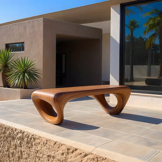 Sculpted Loop Bench in Natural Solid Wood