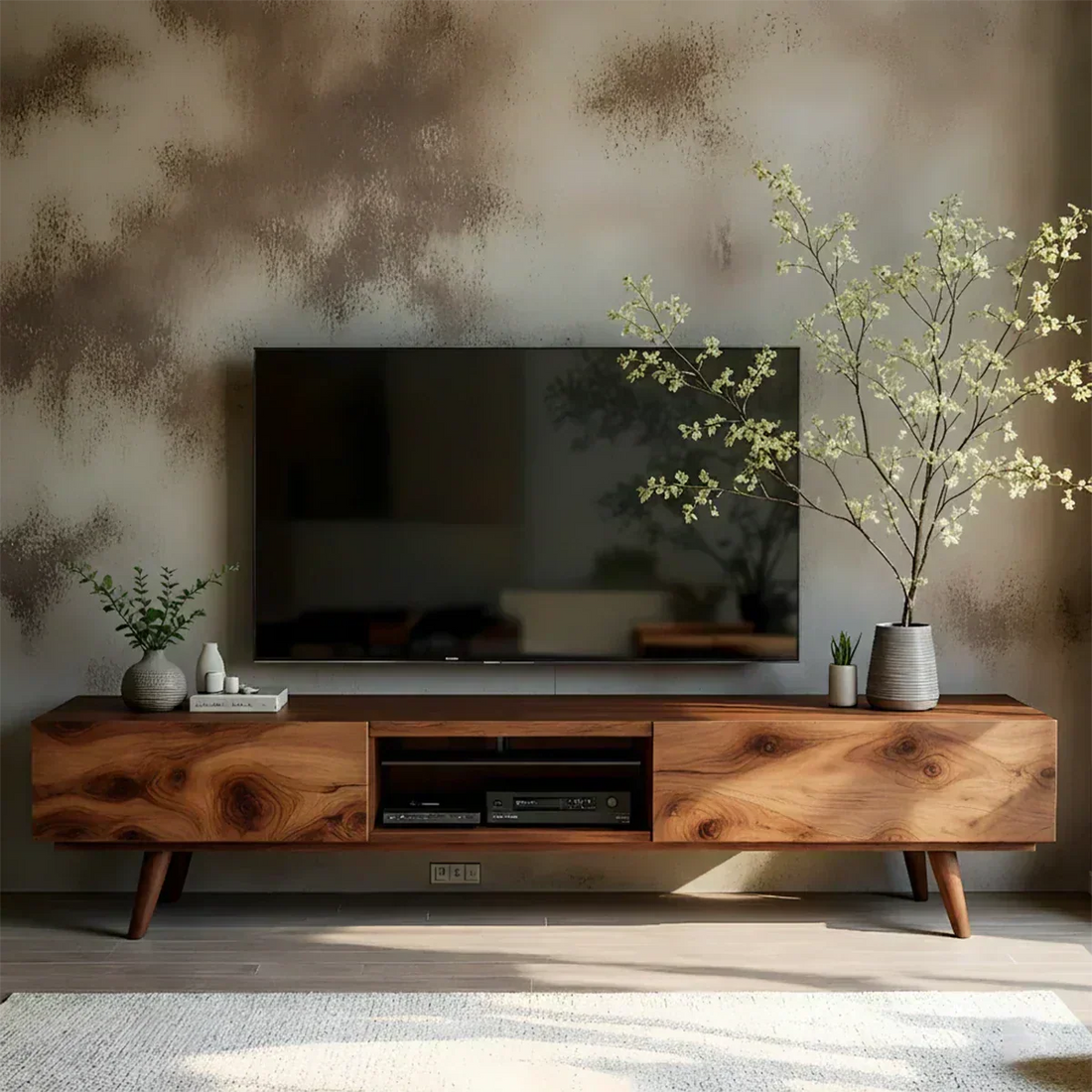 Solid Wood Modern TV Stand – Natural Finish Media Console