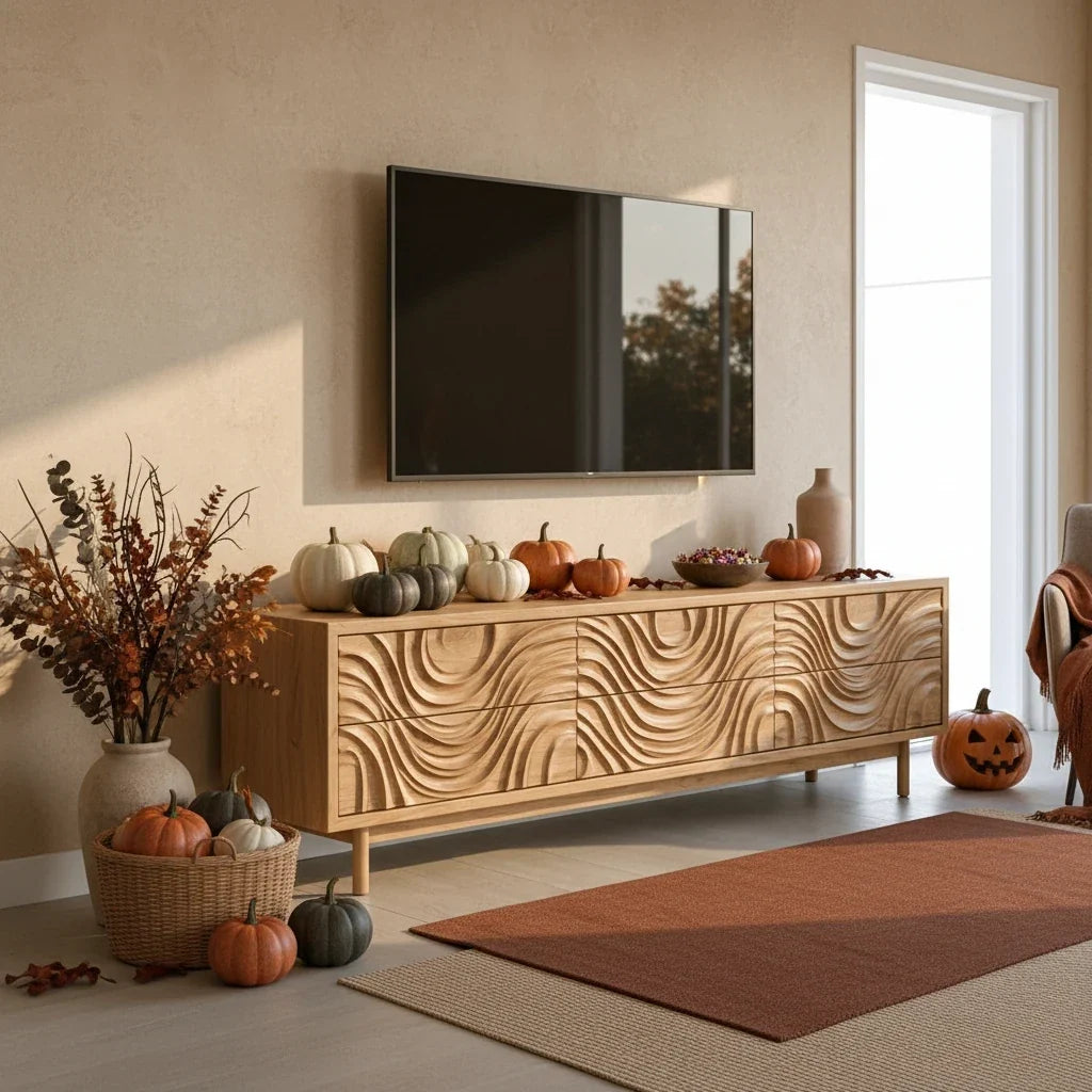 Carved TV Consoles: Halloween Mood From Texture, Not From Props