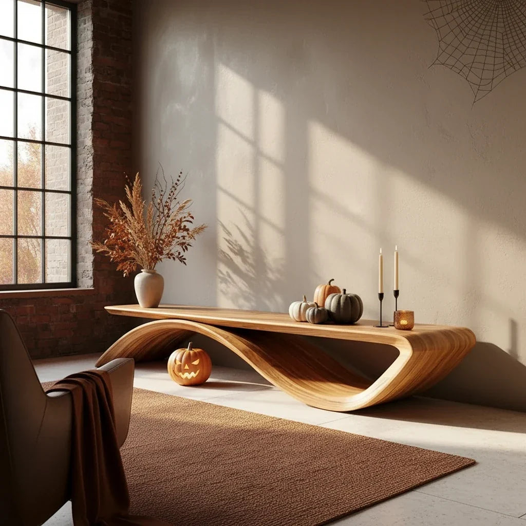 Curved TV Stands With Open Nooks for a Cozy Halloween Display