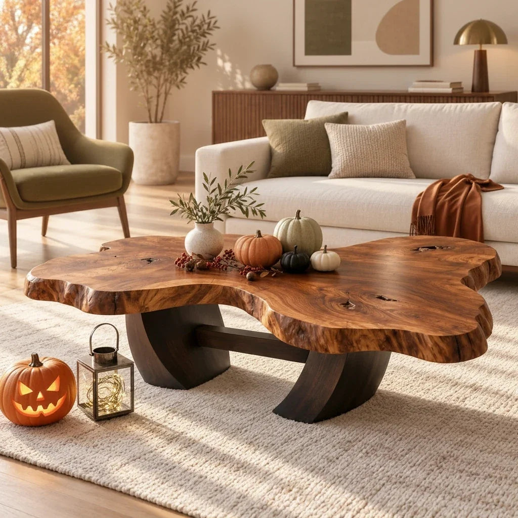 Live Edge Coffee Table Fall Decor: From Halloween to Thanksgiving