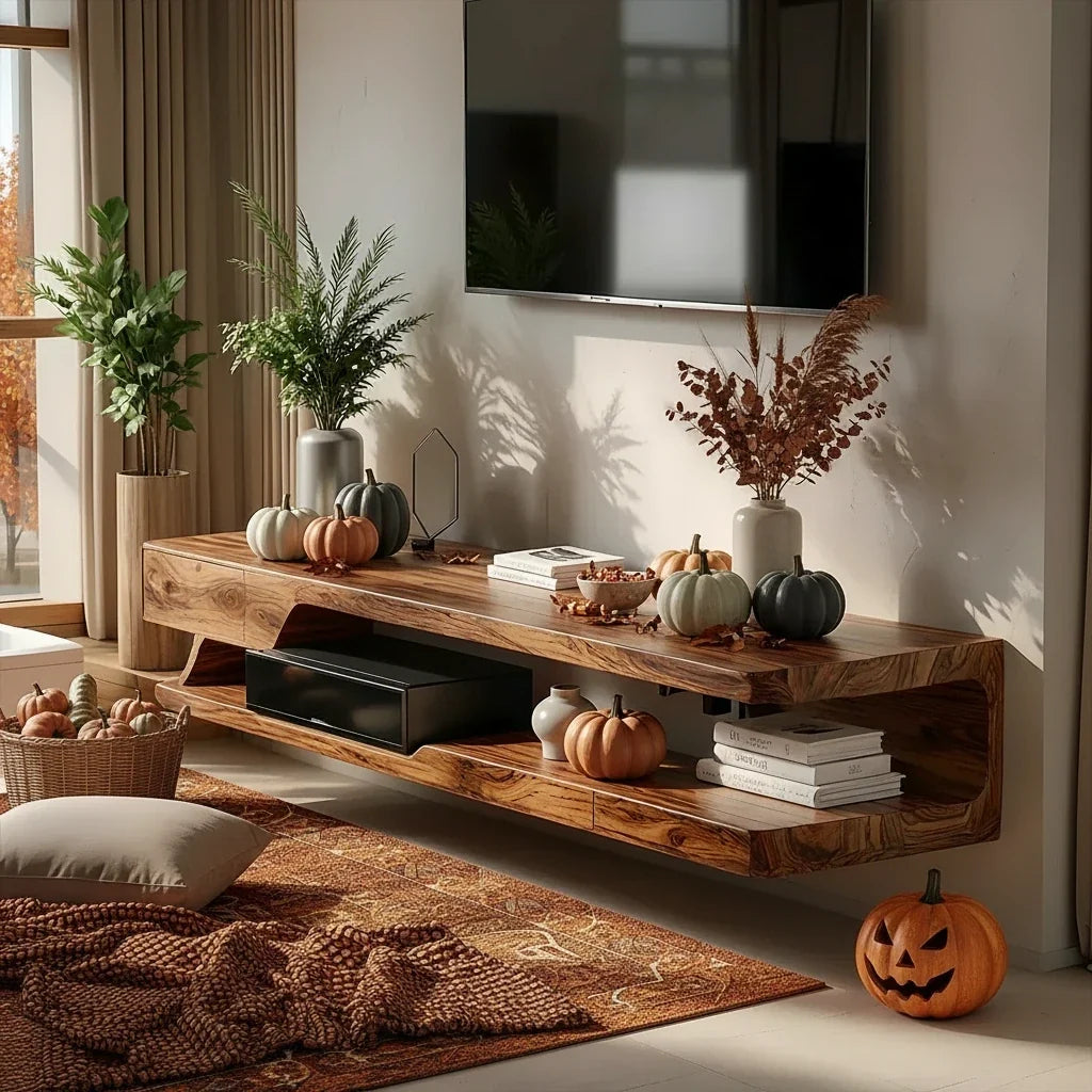 Low TV Stands: One Long Line for a Calm Halloween Media Wall