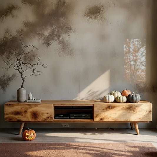 Wabi Sabi TV Stand Halloween Styling: Quiet Decor for Media Walls