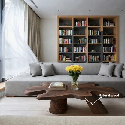 Organic Solid Walnut Coffee Table | Freeform Sculptural Wood Coffee Table for Modern Living Room