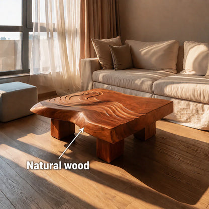 Handcrafted Solid Walnut Coffee Table | Sculpted Wood Grain Modern Square Coffee Table