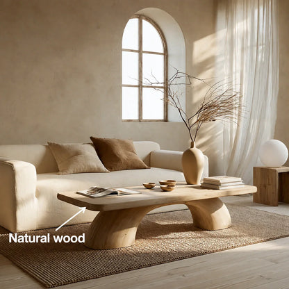 Modern Solid Oak Coffee Table | Sculptural Pedestal Base Minimalist Living Room Table