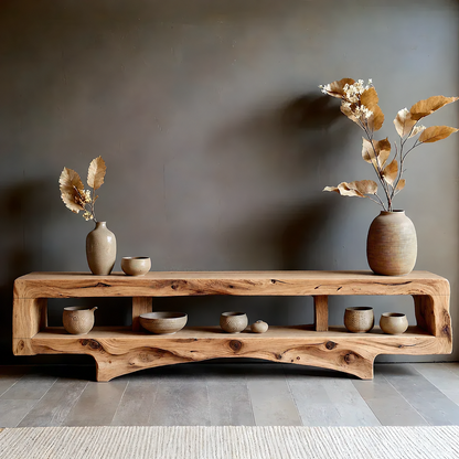 Solid Wood Wabi Sabi TV Stand – Natural Finish Living Room Media Console