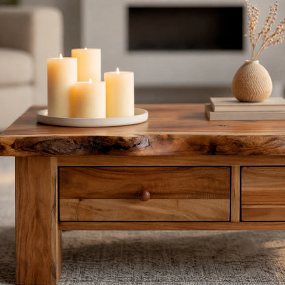 Modern Solid Wood Coffee Table with Storage Drawers | Rustic Farmhouse Center Table