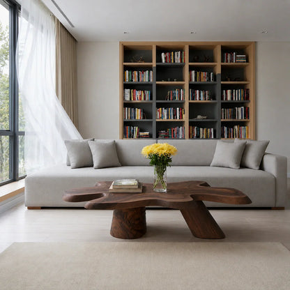 Organic Solid Walnut Coffee Table | Freeform Sculptural Wood Coffee Table for Modern Living Room