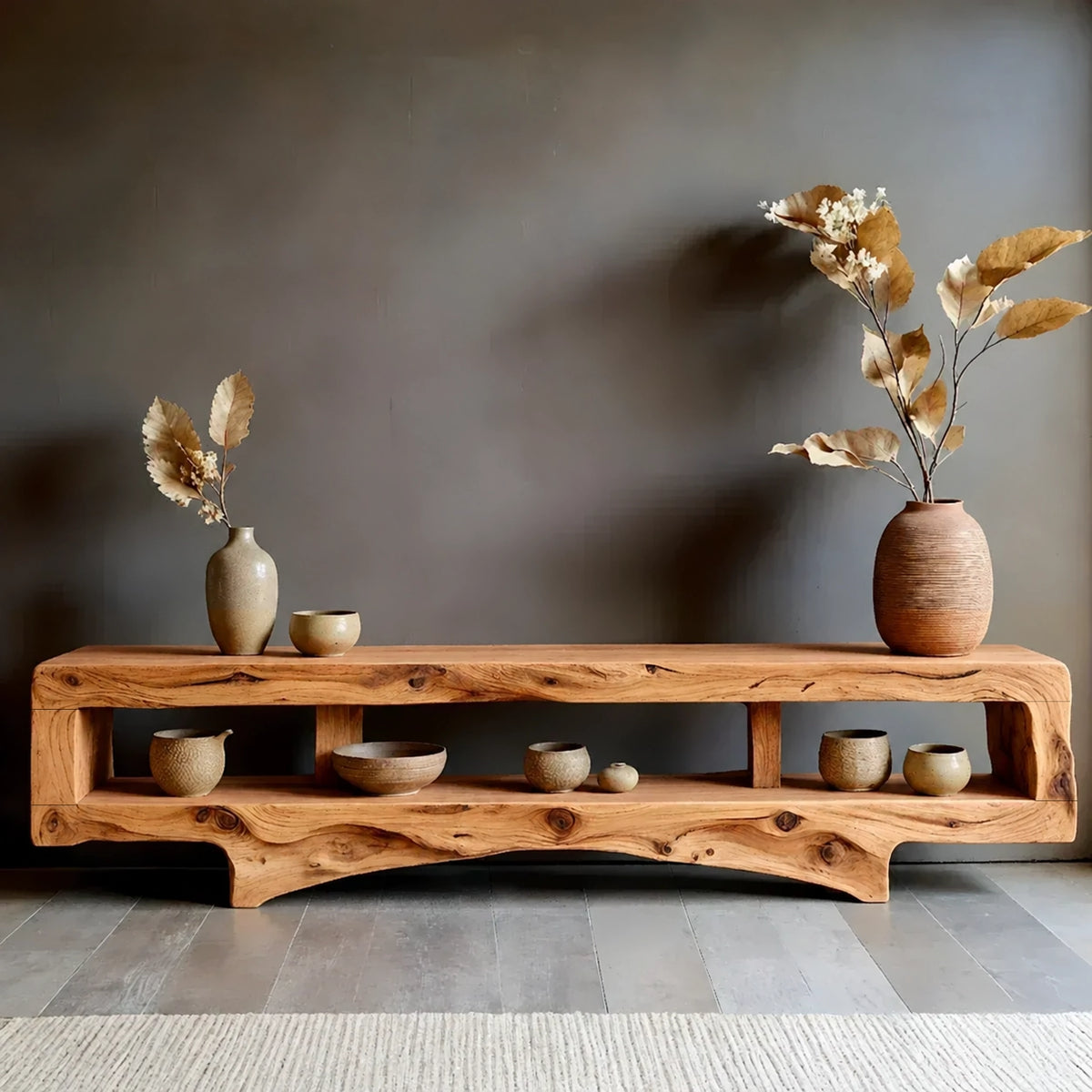 Solid Wood Wabi Sabi TV Stand – Natural Finish Living Room Media Console